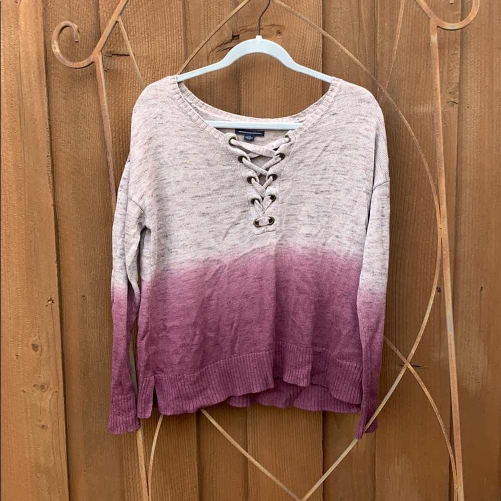 Ombré Sweater with a Lace Up Front